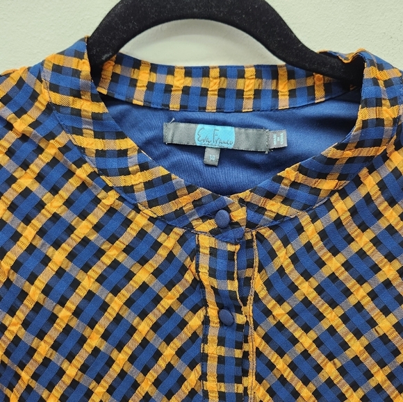 Eva Franco Anthropologie Plaid Button Down Blouse Womens 14 Orange Blue - Picture 5 of 13